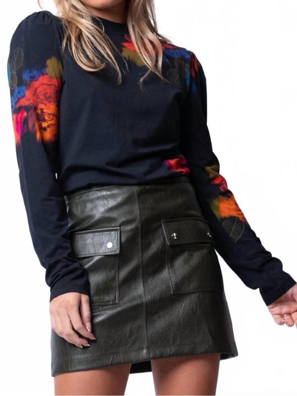 Melissa Nepton Damia Leather Mini Skirt in Dark Khaki Size XS